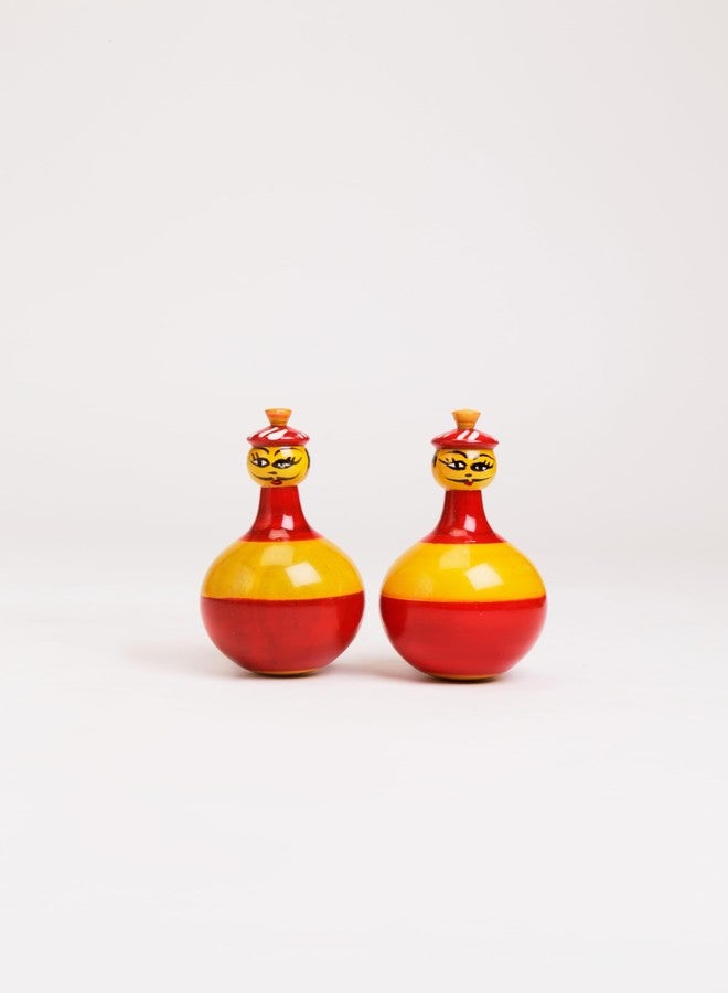 Saras Aajeevika Doll Small Pair Red Yellowwooden Hand Painting Decorative Nesting Dolls Showpiece Toy Set (Yellow) - Image 3
